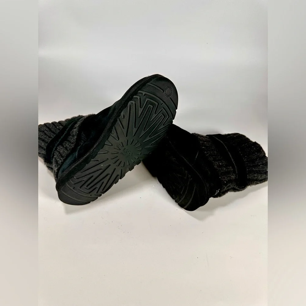 UGG Black Australia Cambridge Suede Boots with Knit Cuffs